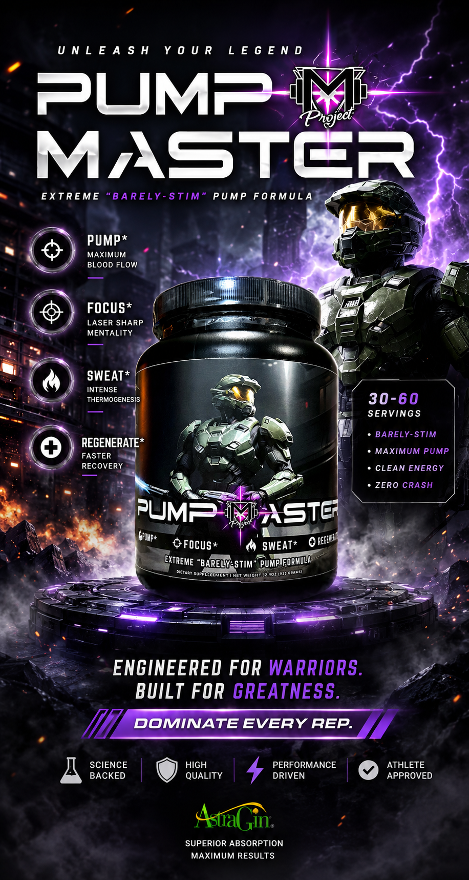 Pump Master Extreme “Barely Stim” Pre-Workout 60/30 Servings