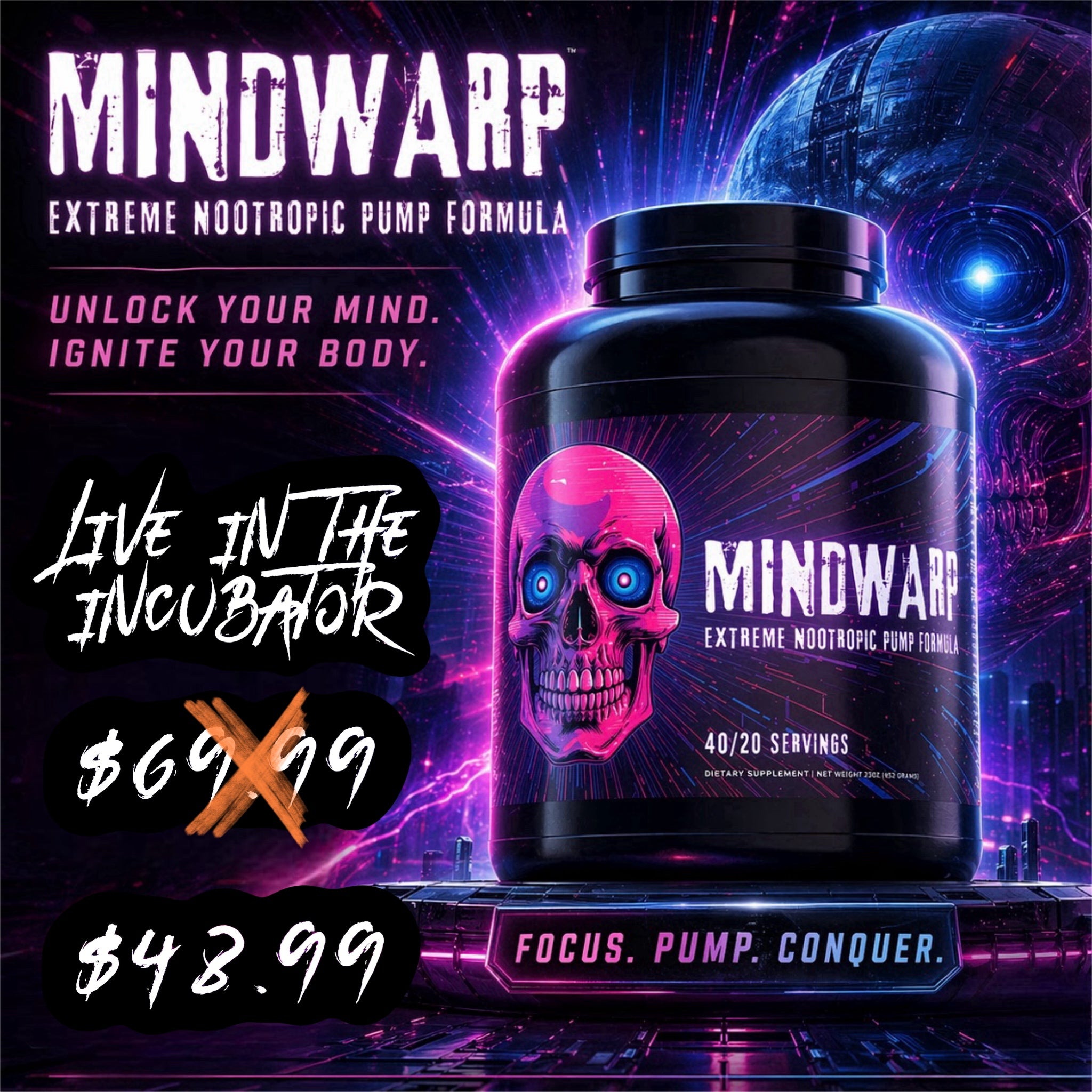 MINDWARP Extreme Nootropic Pump Formula 40/20 Servings - INCUBATOR