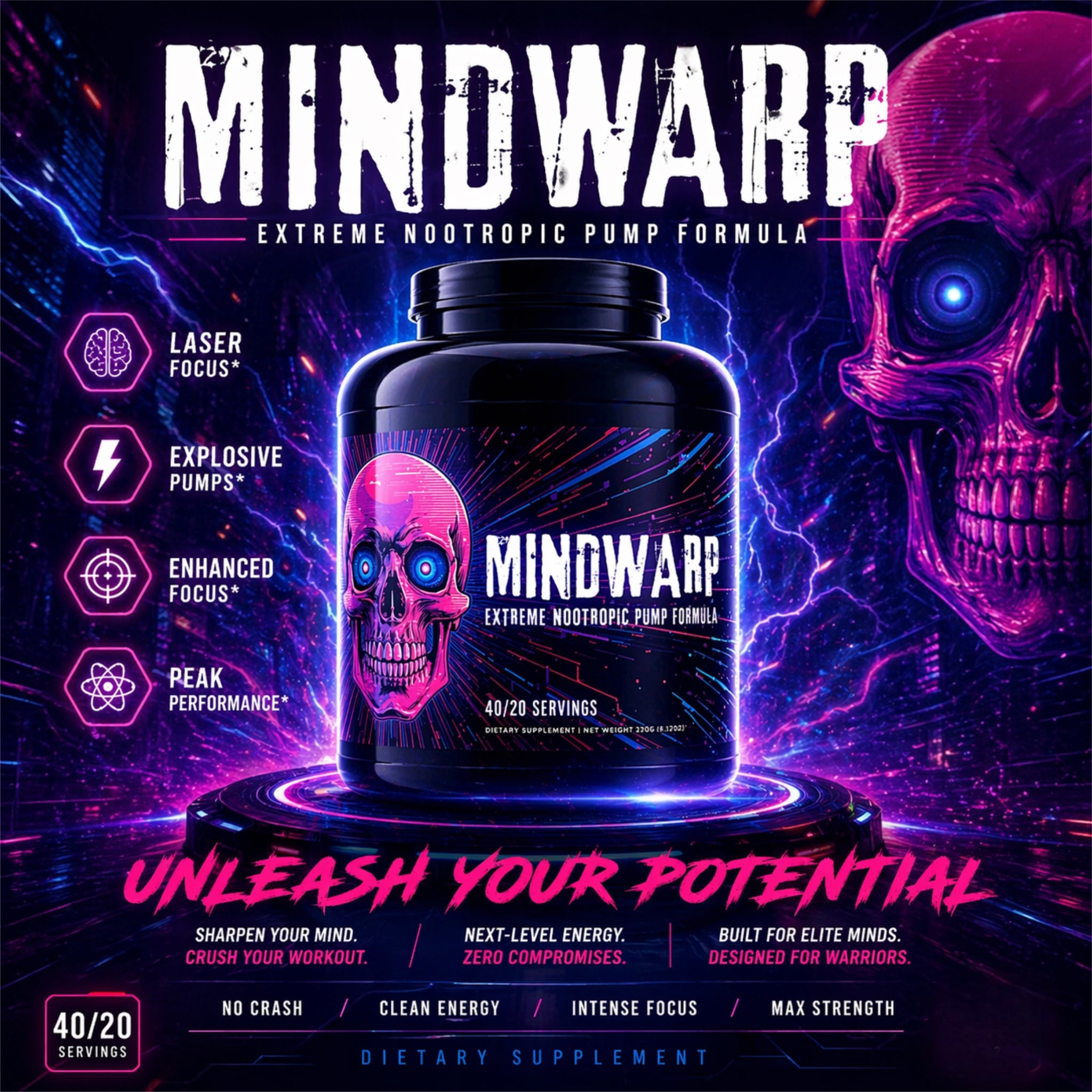 MINDWARP Extreme Nootropic Pump Formula 40/20 Servings - INCUBATOR