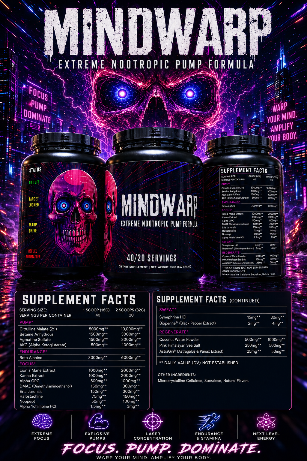 MINDWARP Extreme Nootropic Pump Formula 40/20 Servings